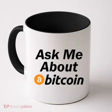 Ask Me About Bitcoin Cryptocurrency Logo Coffee Mug