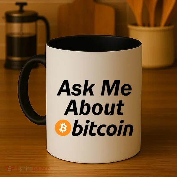 Ask Me About Bitcoin Cryptocurrency Logo Coffee Mug