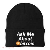 Ask Me About Bitcoin Cryptocurrency Logo Beanie thumb 0