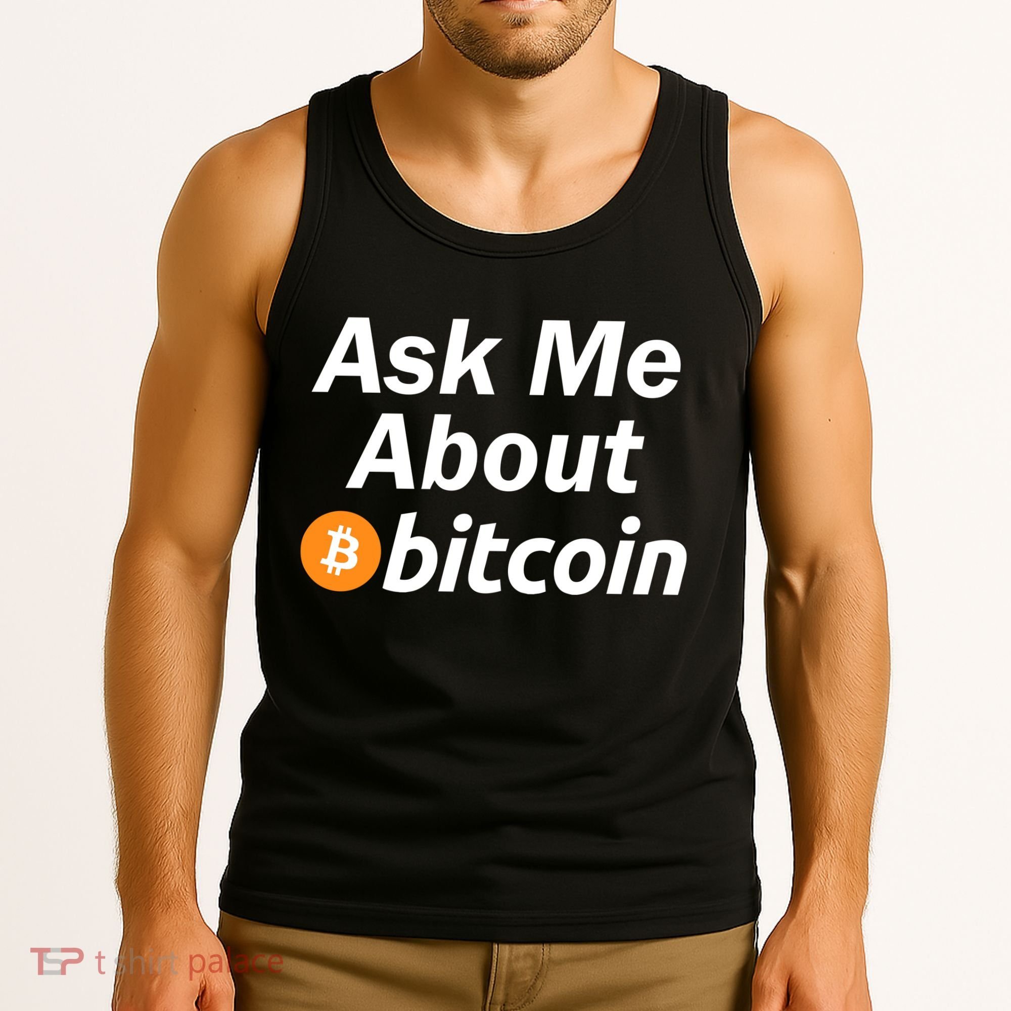 Ask Me About Bitcoin Cryptocurrency Logo Tank Top