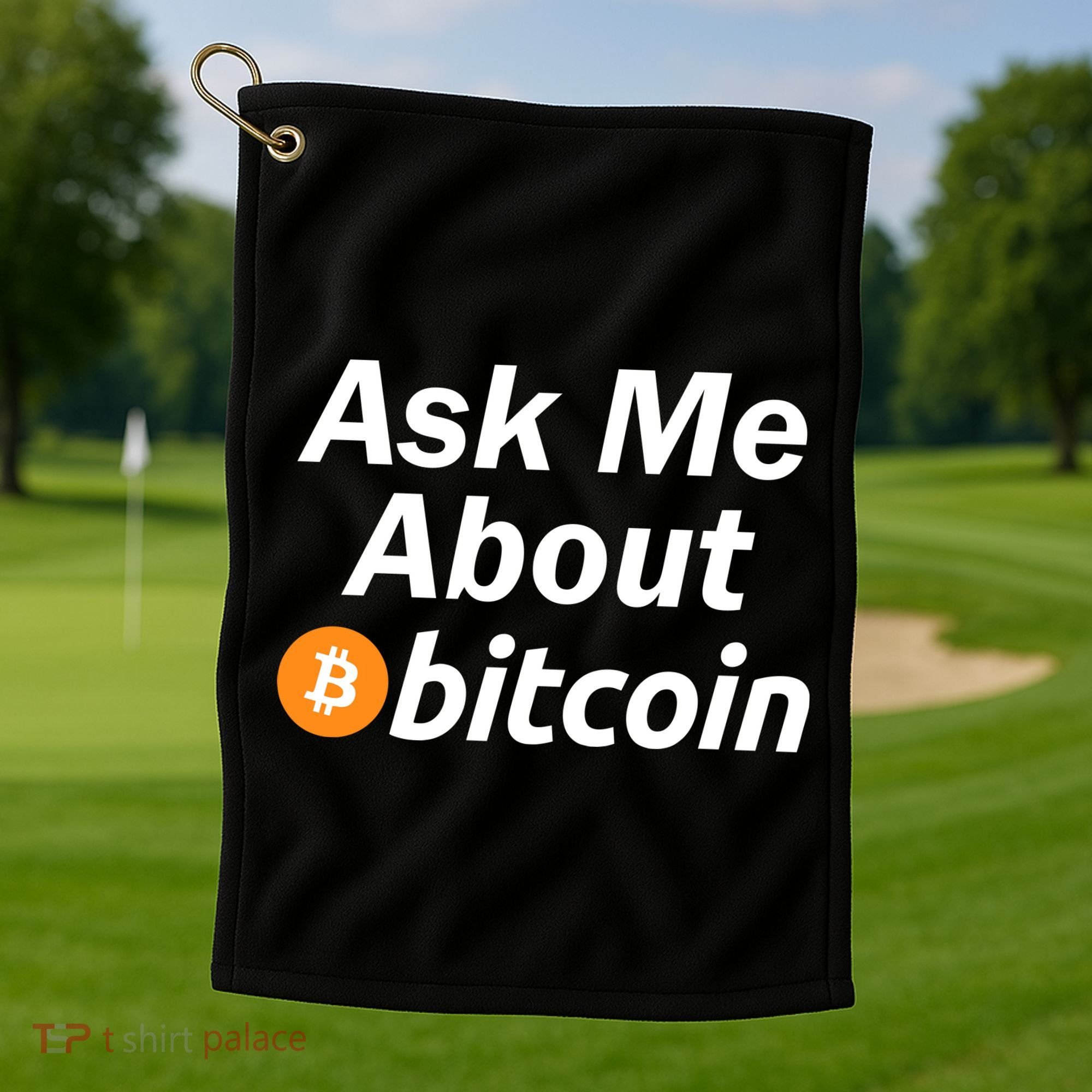 Ask Me About Bitcoin Cryptocurrency Logo Golf Towel
