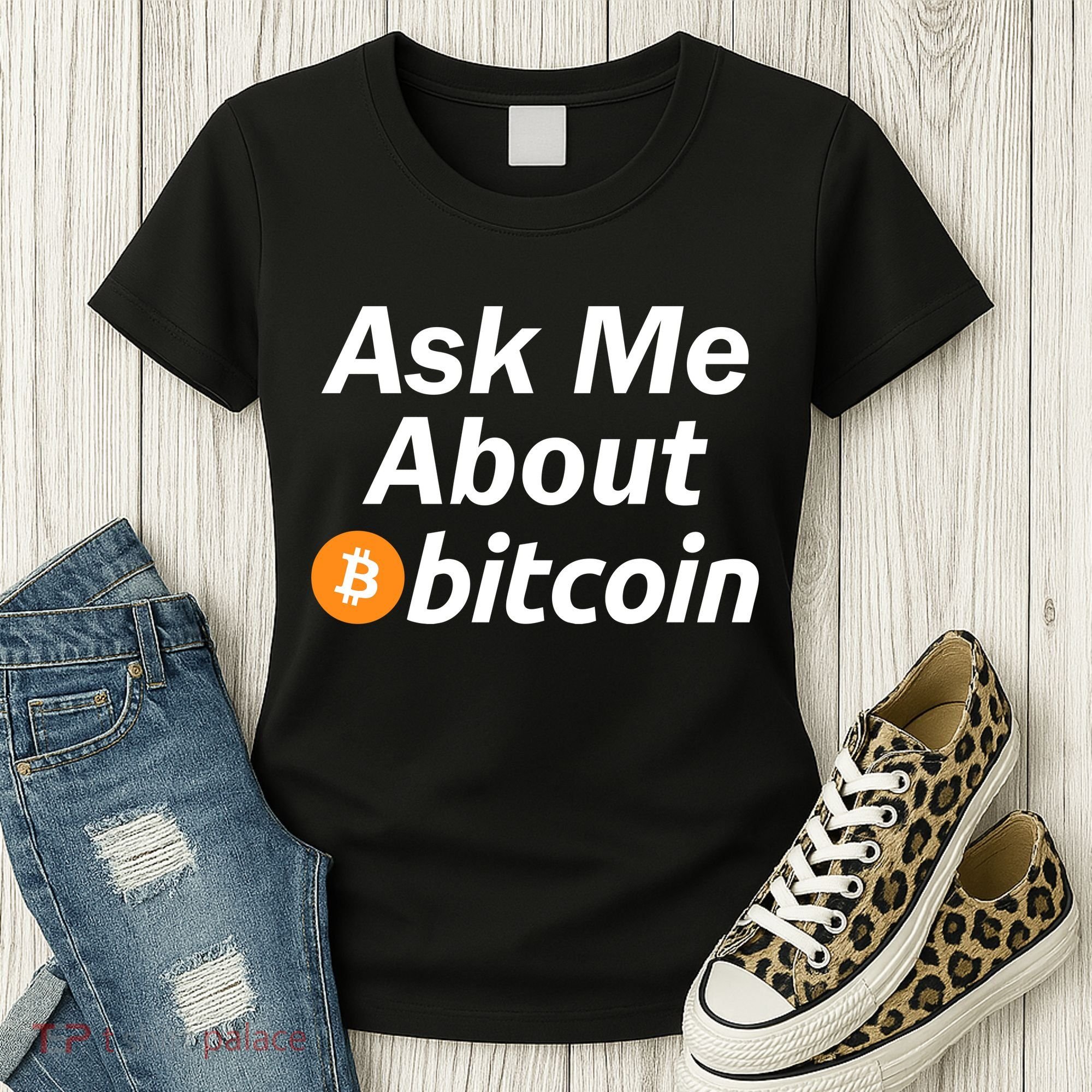 Ask Me About Bitcoin Cryptocurrency Logo Women's T-Shirt