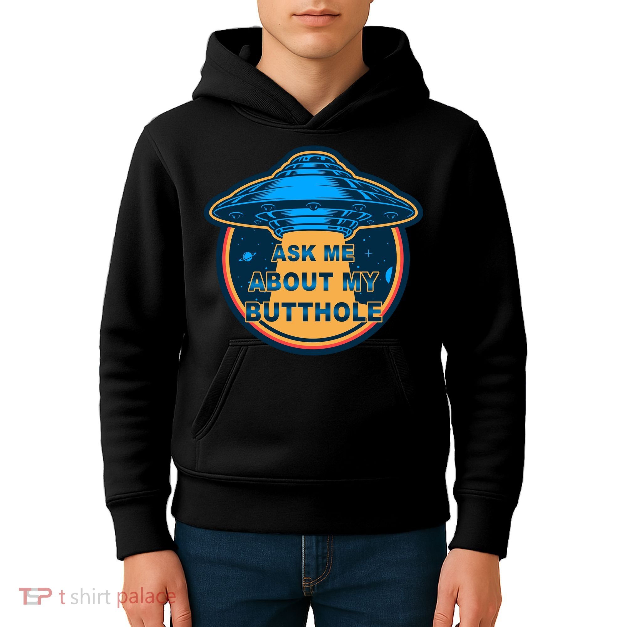 Ask Me About My Butthole Funny Alien Kids Hoodie