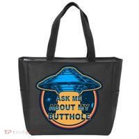 Ask Me About My Butthole Funny Alien Tote Bag thumb 0