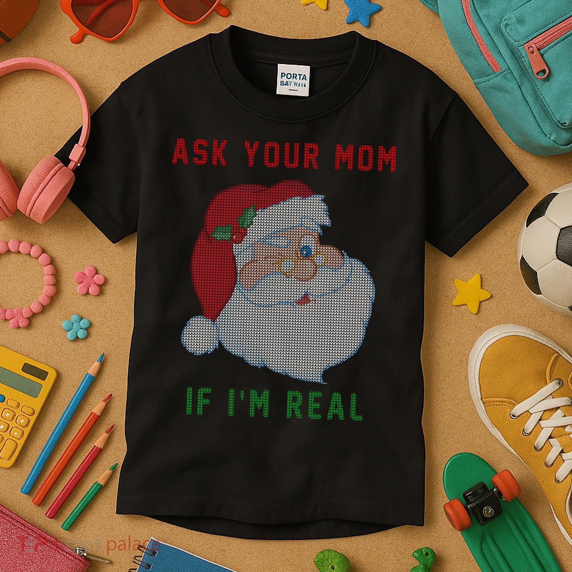 Ask Your Mom If I'm Real Funny Santa X-Mas Kids T-Shirt