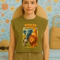 African Safari Kids Cartoon Garment-Dyed Women's Muscle Tee thumb 4