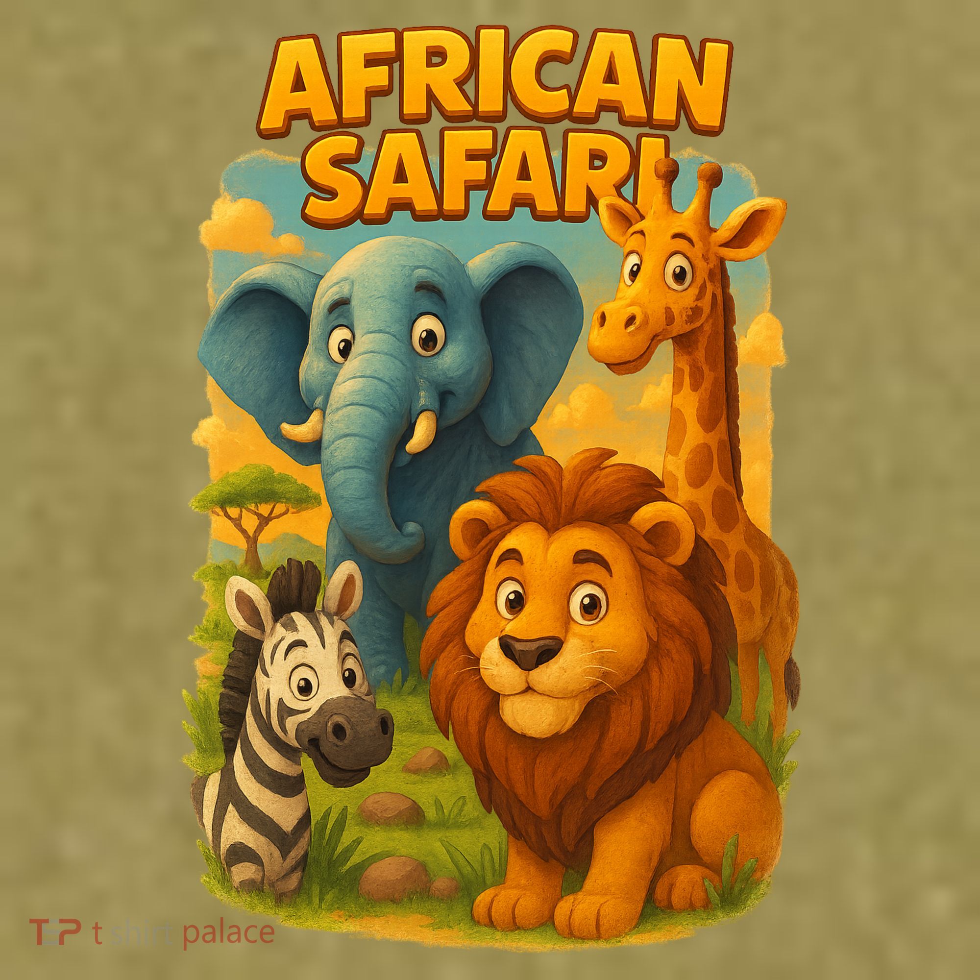 African Safari Kids Cartoon Garment-Dyed Women's Muscle Tee