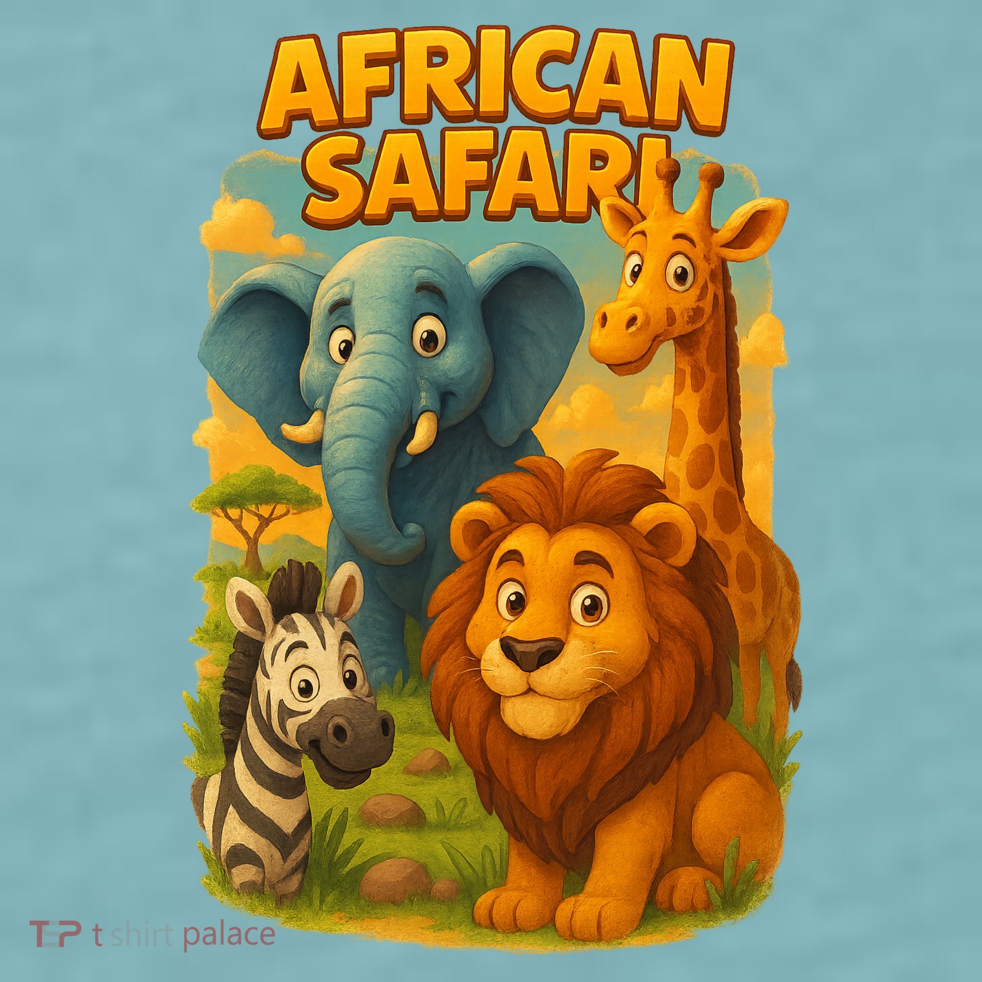 African Safari Kids Cartoon Sueded Cloud Jersey T-Shirt