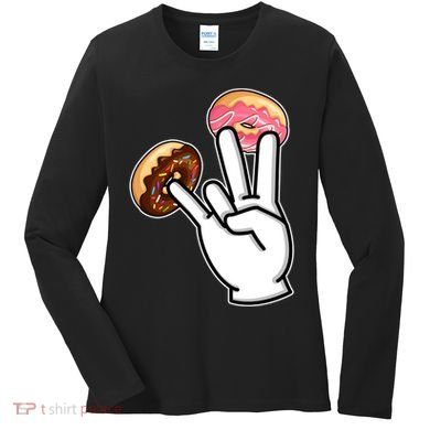 ASL Hand Sign Langauge Number 7 With Donuts Women's Long Sleeve Shirt