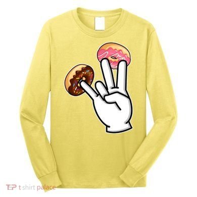 ASL Hand Sign Langauge Number 7 With Donuts Long Sleeve Shirt