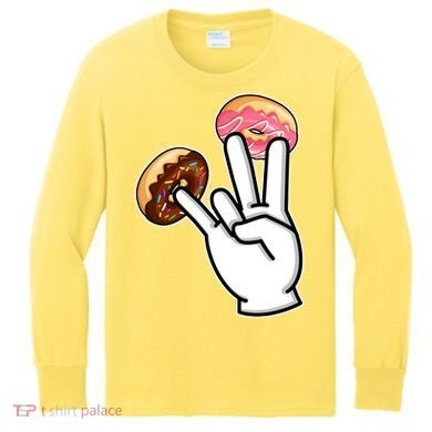 ASL Hand Sign Langauge Number 7 With Donuts Kids Long Sleeve Shirt