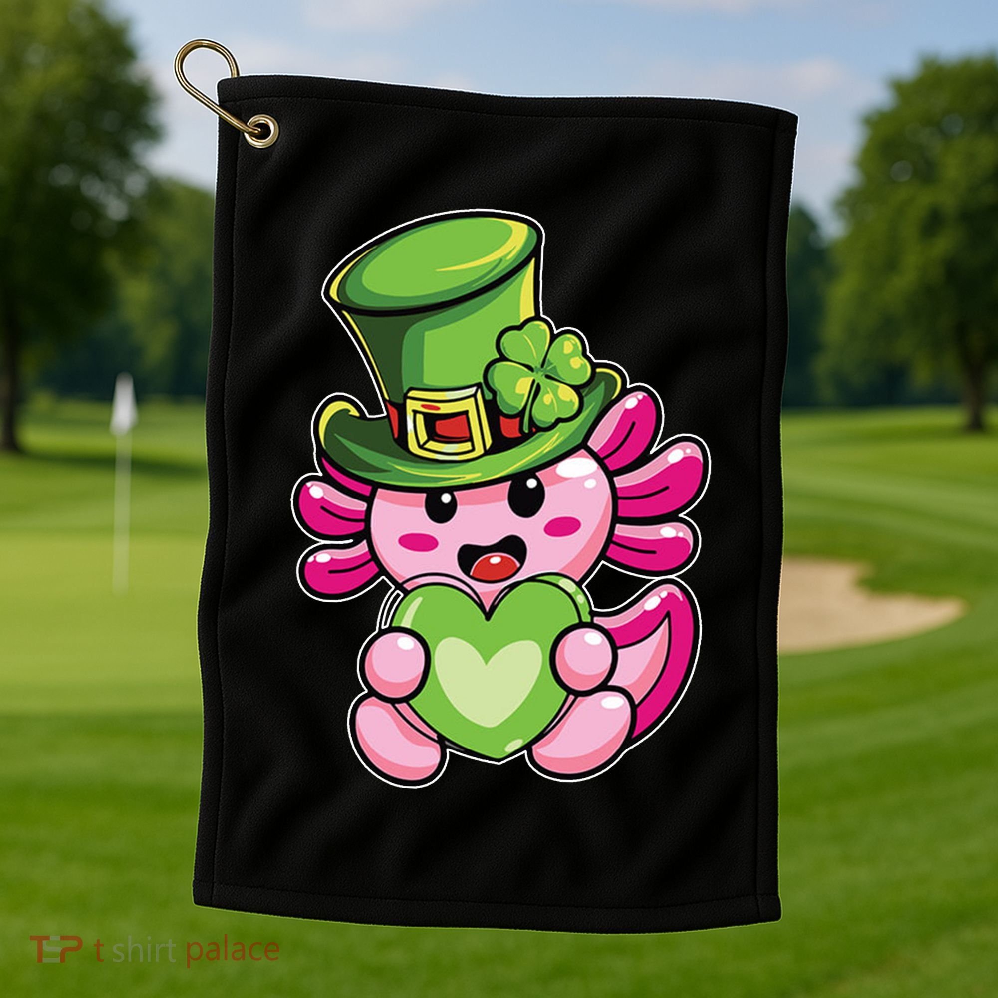Axolotl Saint Leprechaun St Patrick Day Golf Towel
