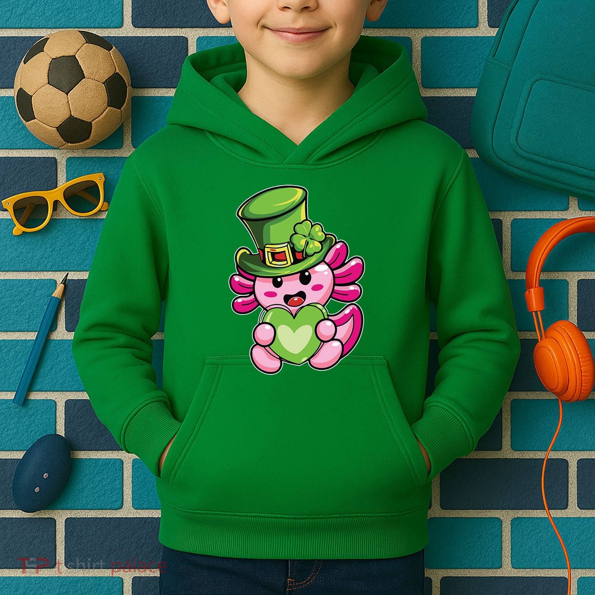Axolotl Saint Leprechaun St Patrick Day Kids Hoodie