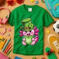 Axolotl Saint Leprechaun St Patrick Day Kids T-Shirt thumb 3