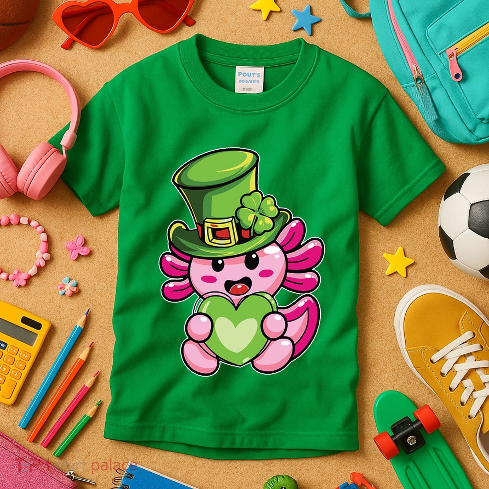 Axolotl Saint Leprechaun St Patrick Day Kids T-Shirt