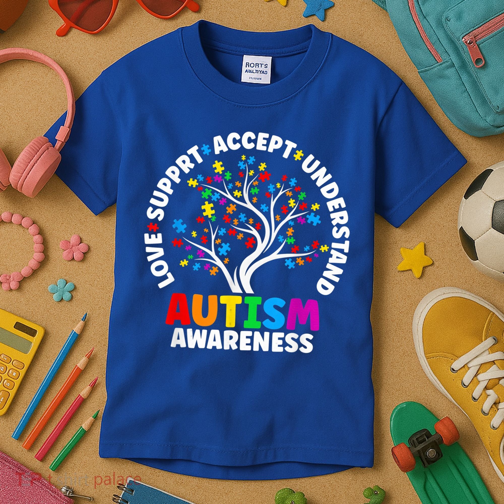 Autism Shirt Love Accept Support Autistic Autism Awareness Kids T-Shirt
