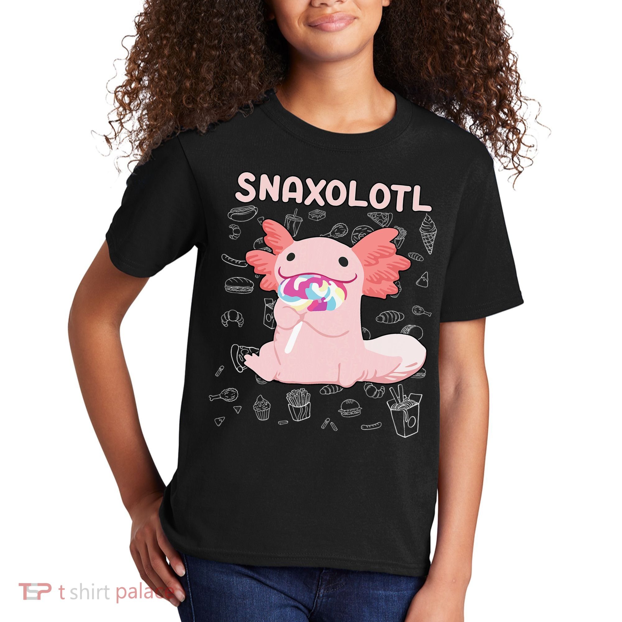 Axolotl Sweets Lollipop Snaxolotl Kawaii Axolotl Kids T-Shirt