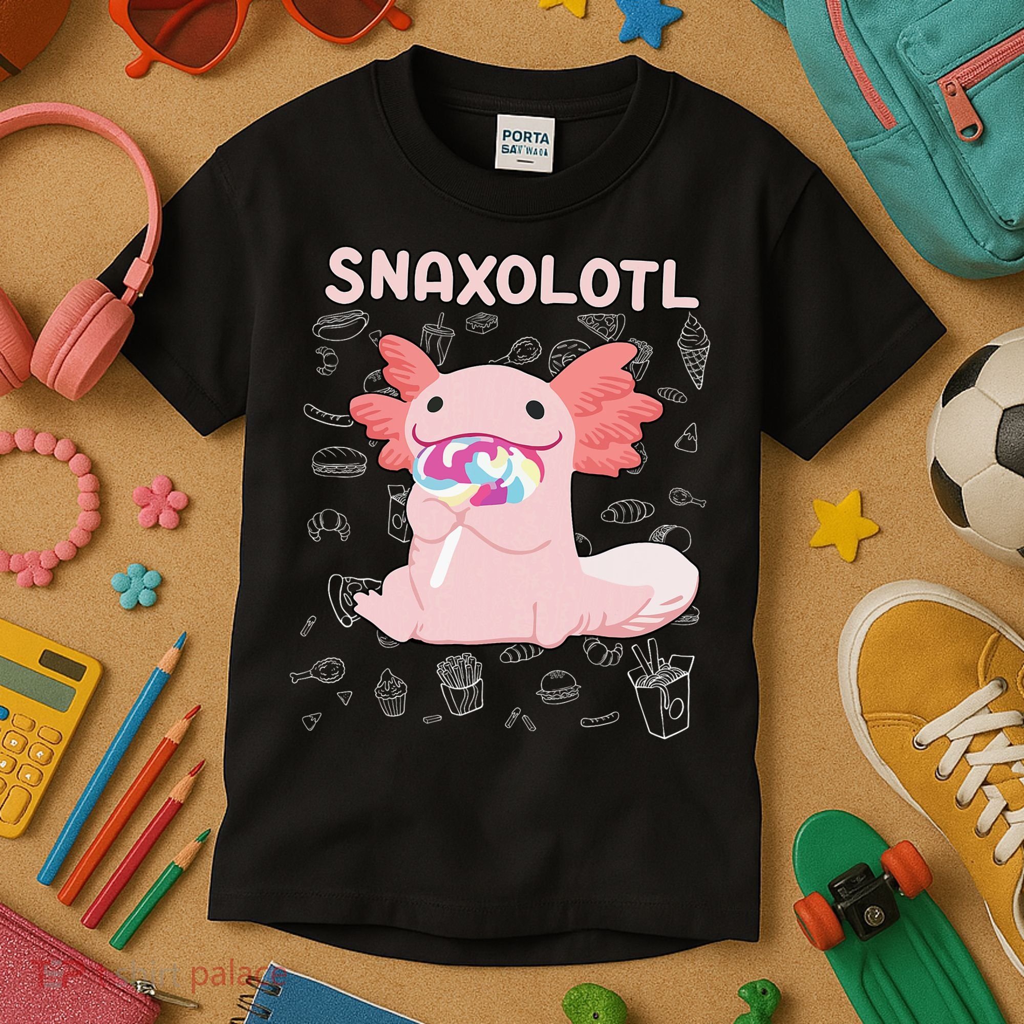 Axolotl Sweets Lollipop Snaxolotl Kawaii Axolotl Kids T-Shirt