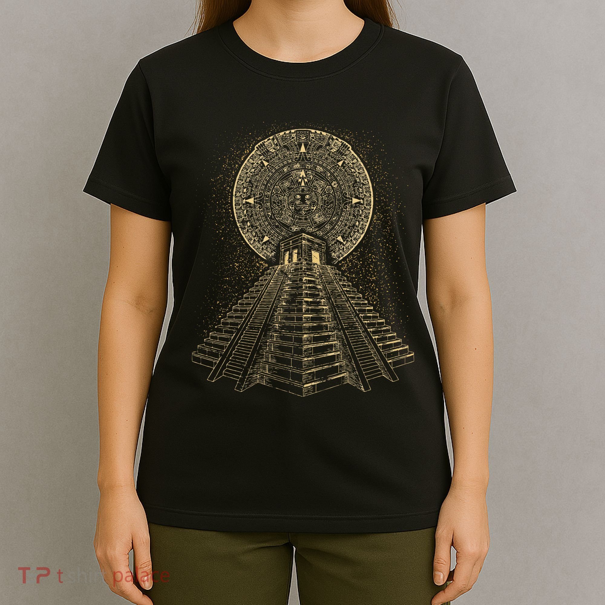 Ancient Sacred Mayan Aztec Calendar Pyramid Geometry T-Shirt