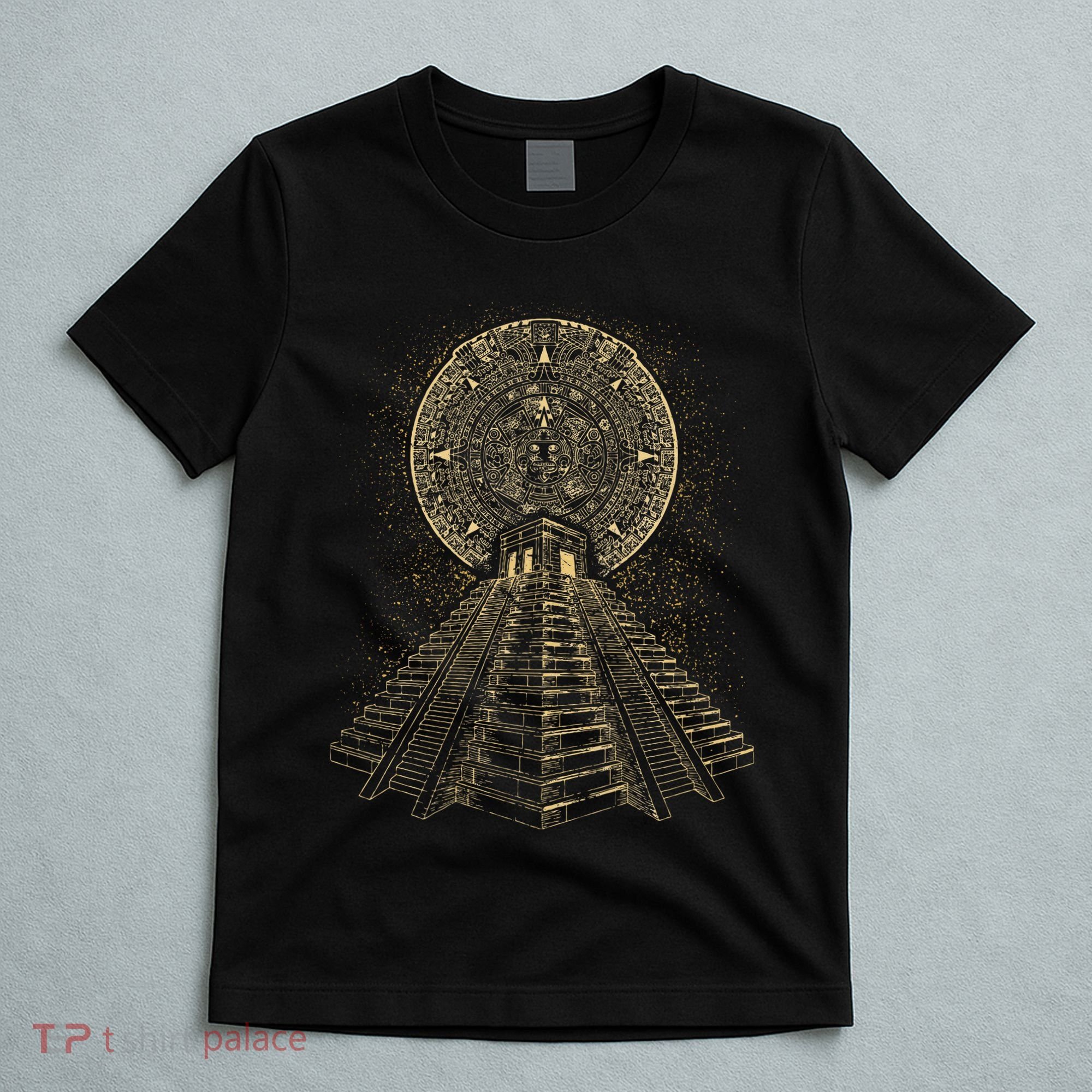 Ancient Sacred Mayan Aztec Calendar Pyramid Geometry T-Shirt
