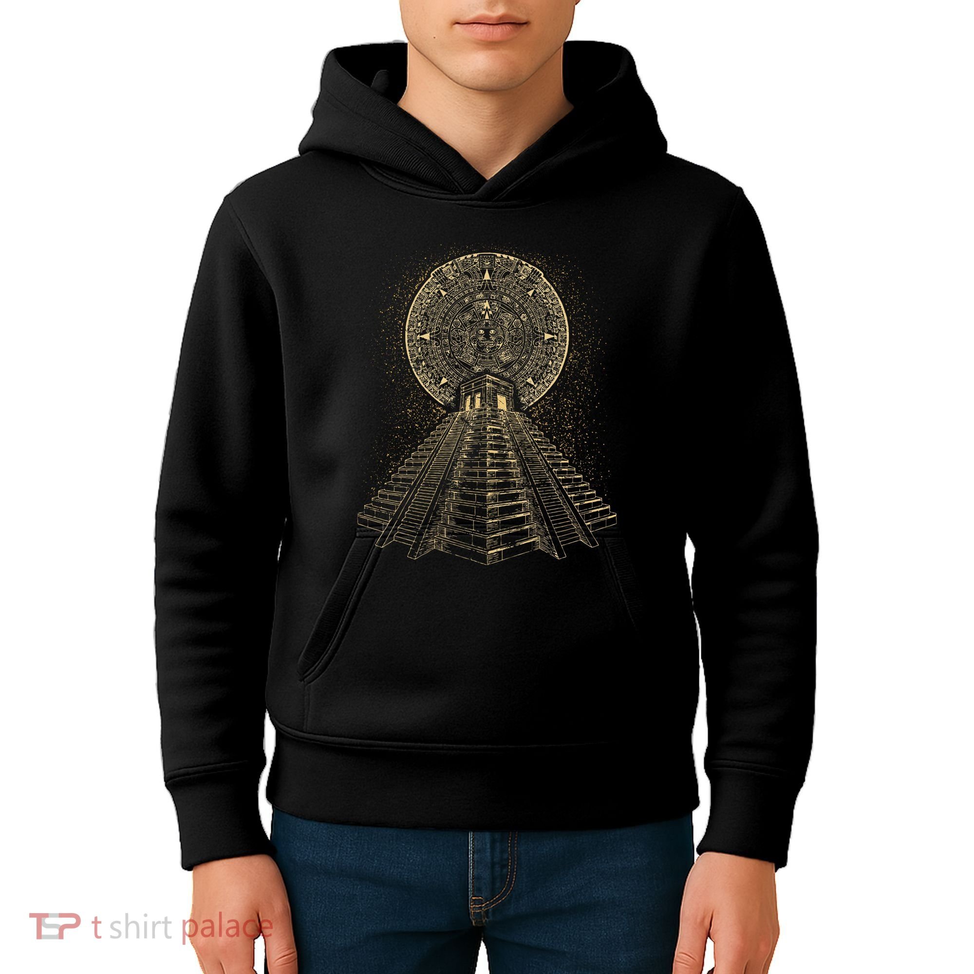 Ancient Sacred Mayan Aztec Calendar Pyramid Geometry Kids Hoodie