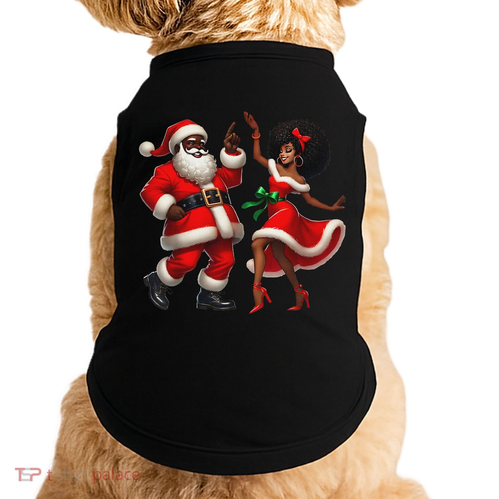 African Santa Mrs Claus Dancing African American Christmas Doggie Tank