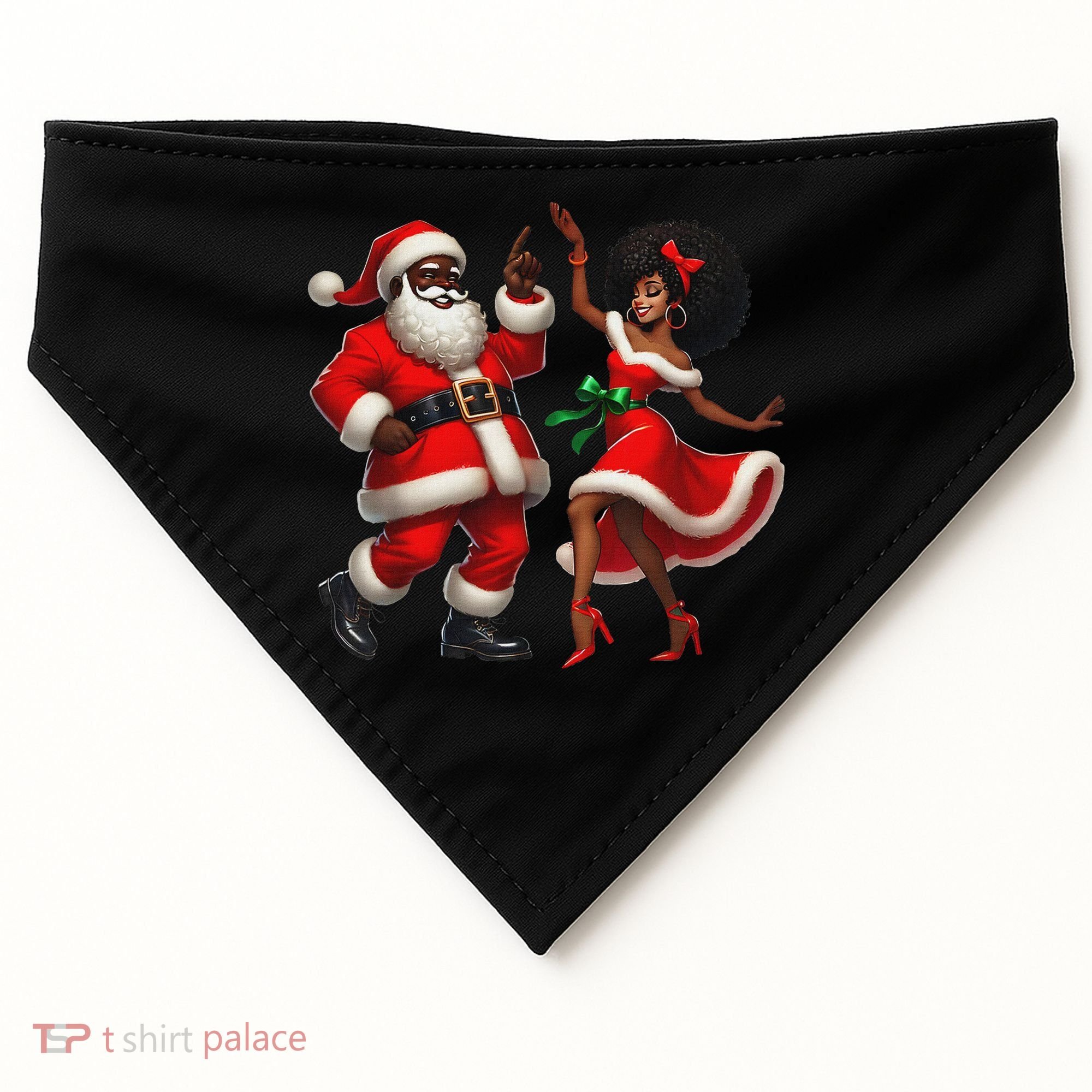 African Santa Mrs Claus Dancing African American Christmas USA-Made Doggie Bandana