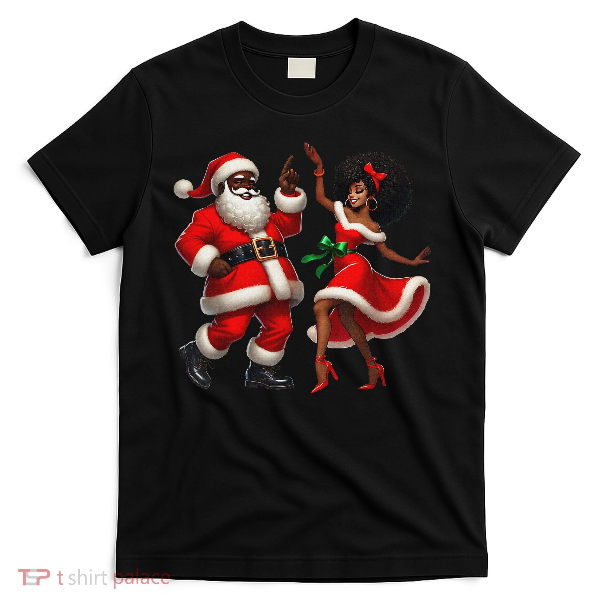 African Santa Mrs Claus Dancing African American Christmas T-Shirt