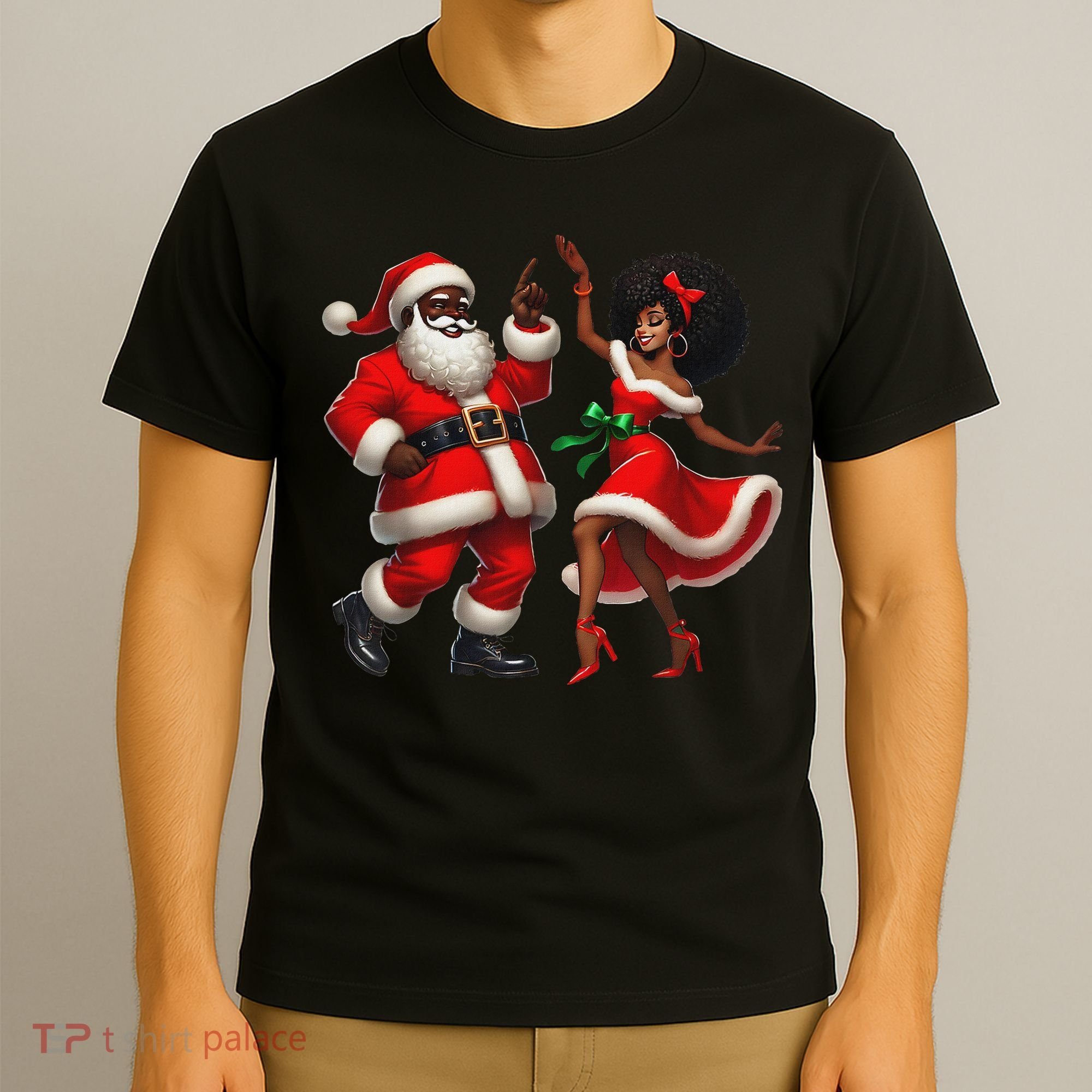 African Santa Mrs Claus Dancing African American Christmas T-Shirt