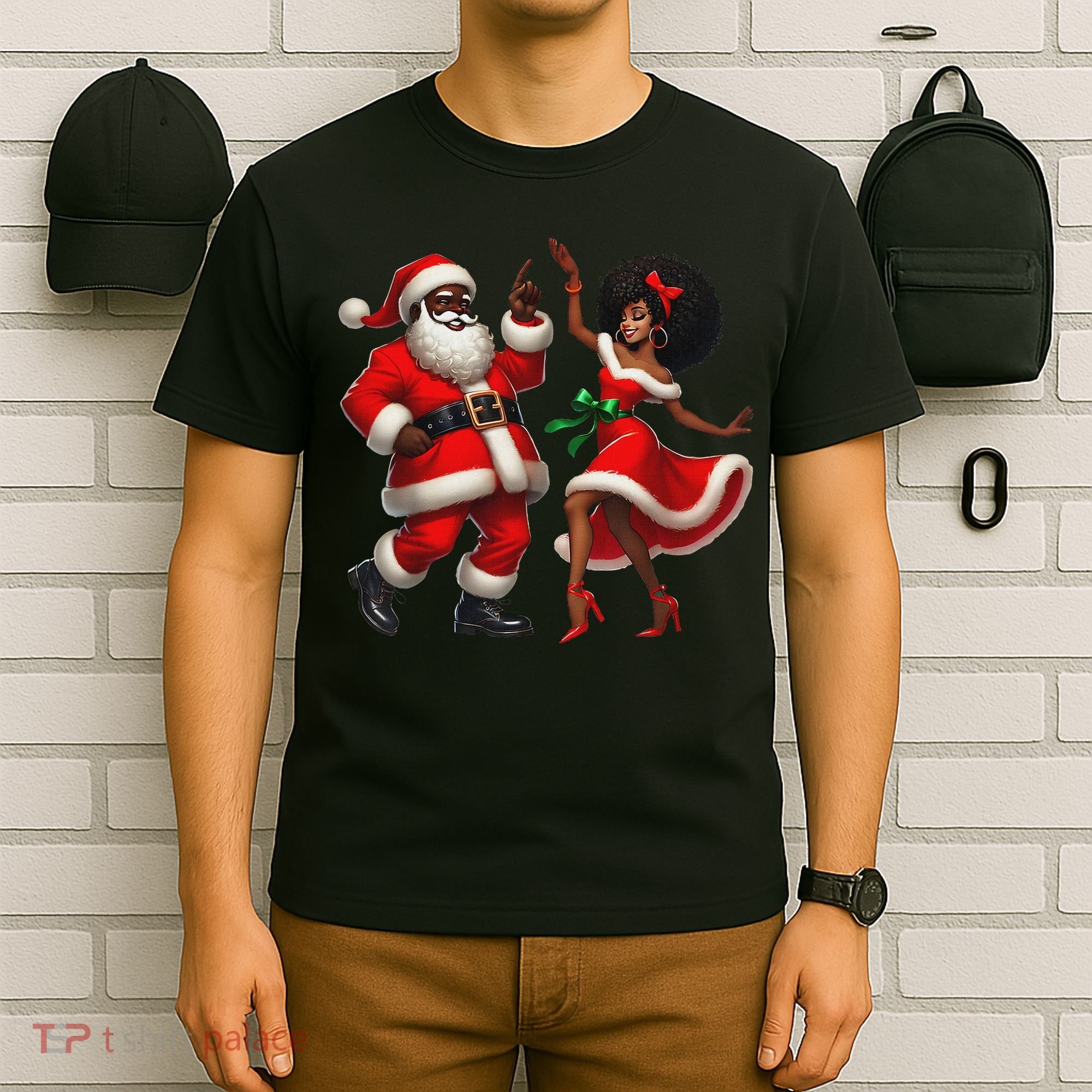 African Santa Mrs Claus Dancing African American Christmas T-Shirt