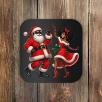 African Santa Mrs Claus Dancing African American Christmas Coaster thumb 0