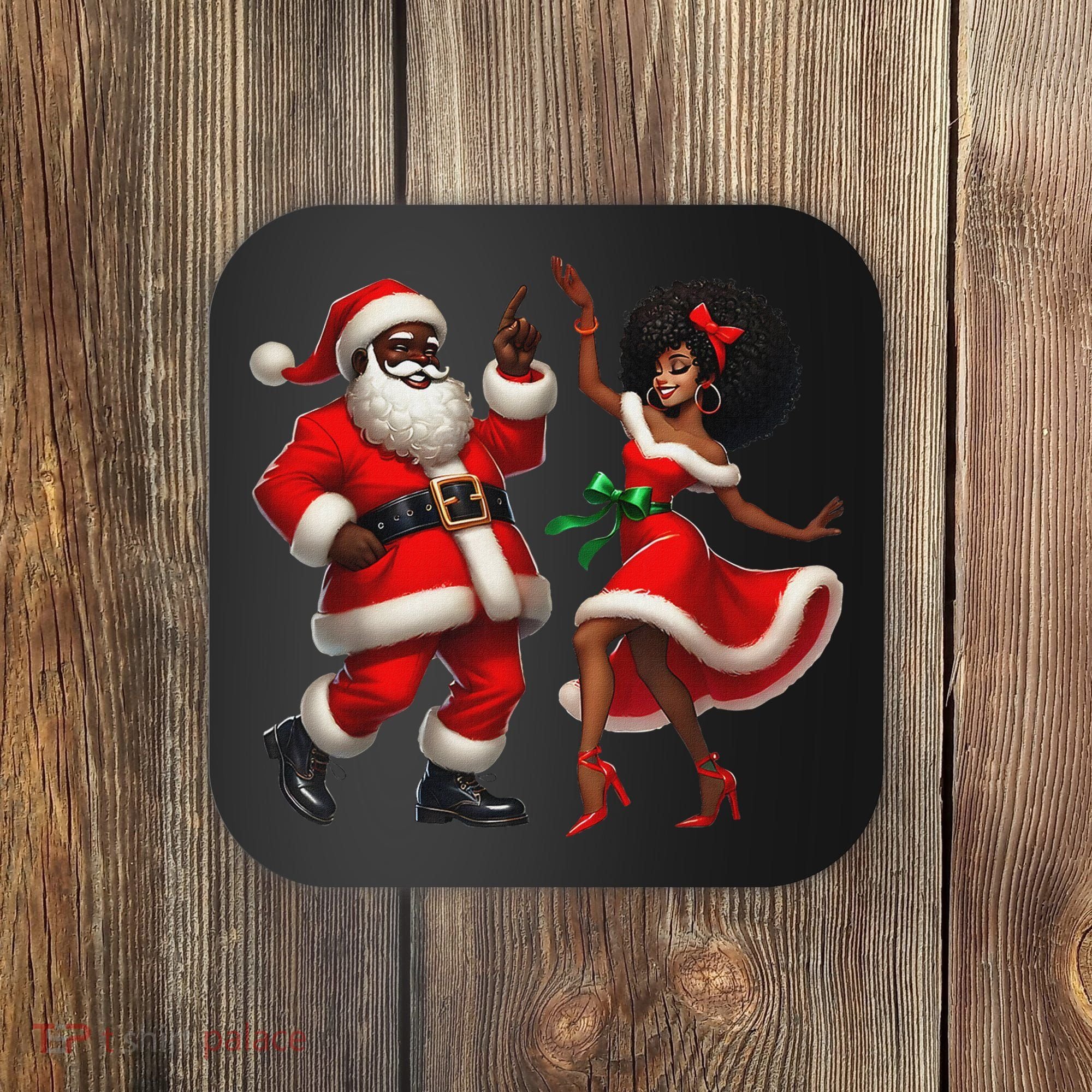 African Santa Mrs Claus Dancing African American Christmas Coaster