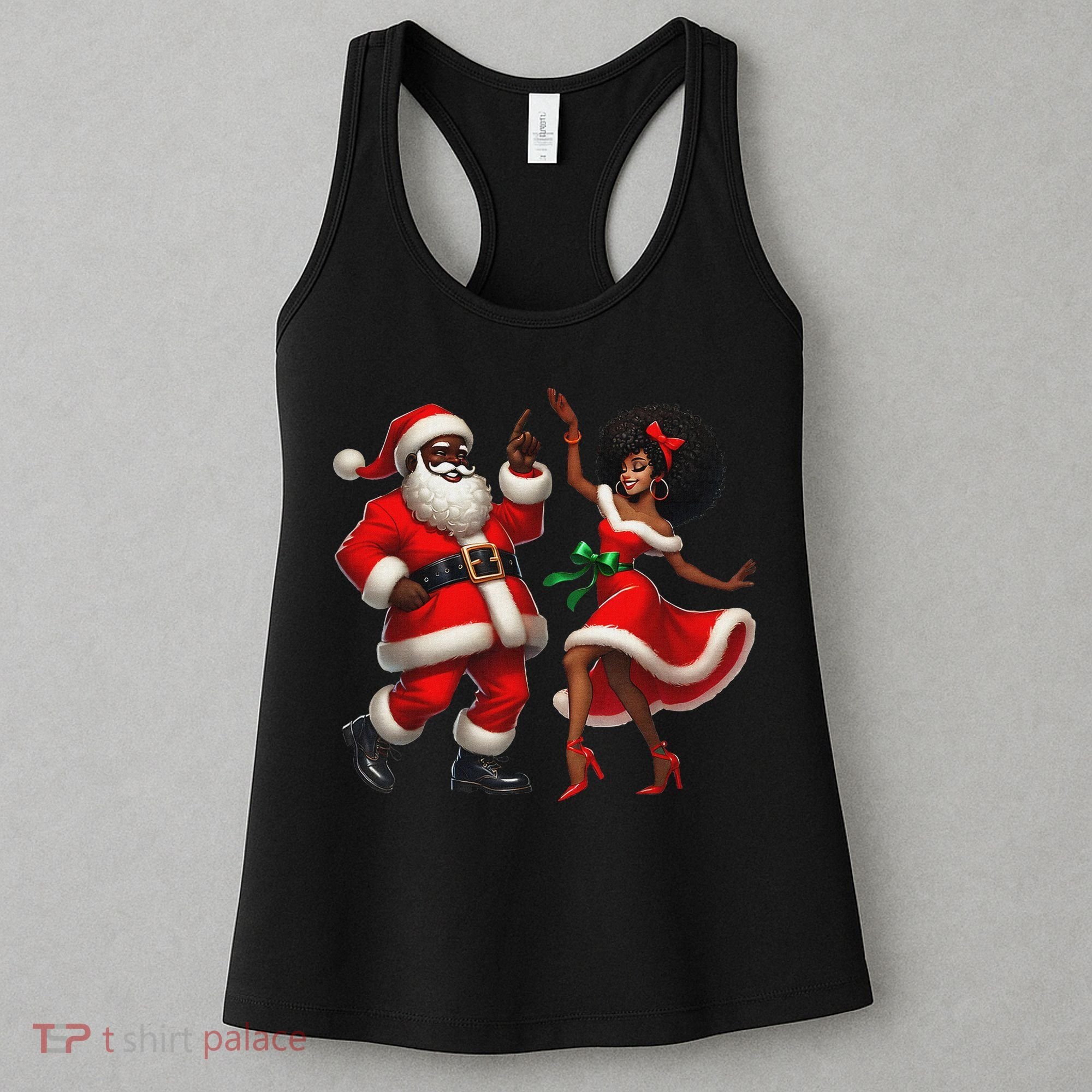African Santa Mrs Claus Dancing African American Christmas Women's Tank Top