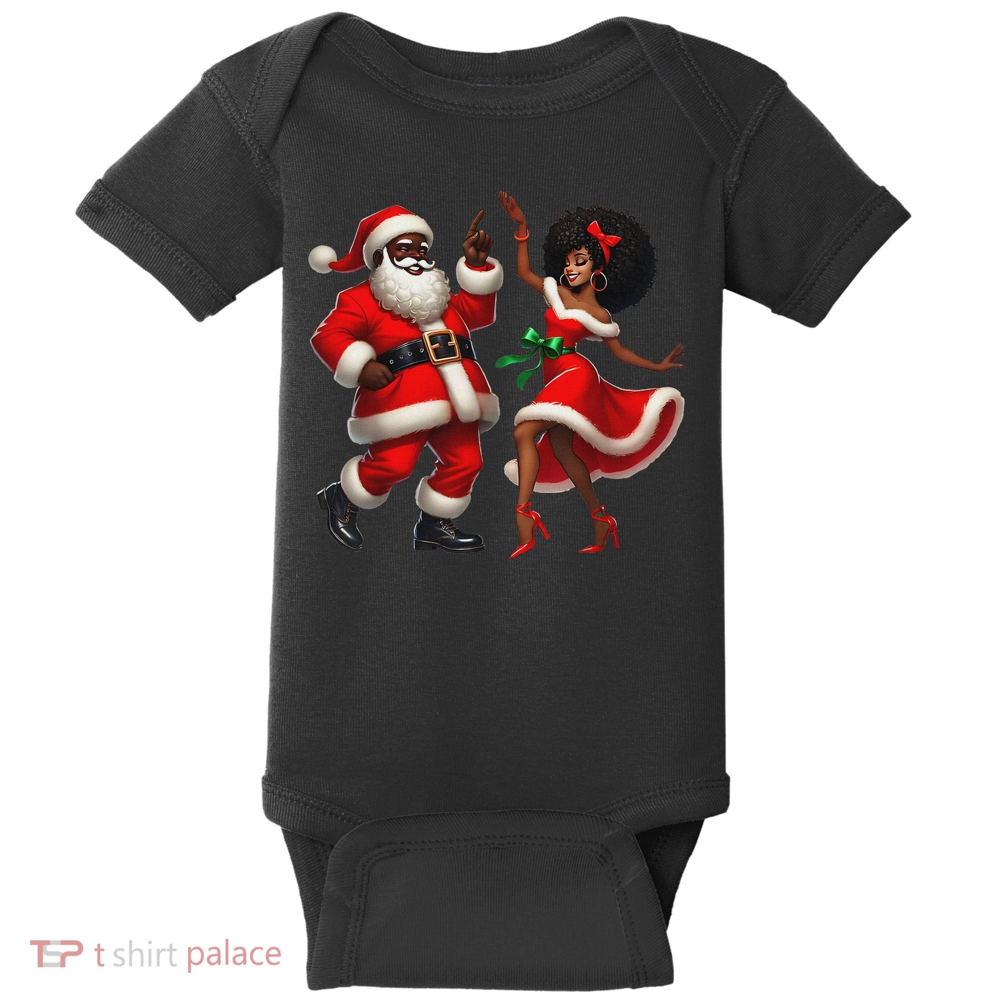 African Santa Mrs Claus Dancing African American Christmas Baby Bodysuit