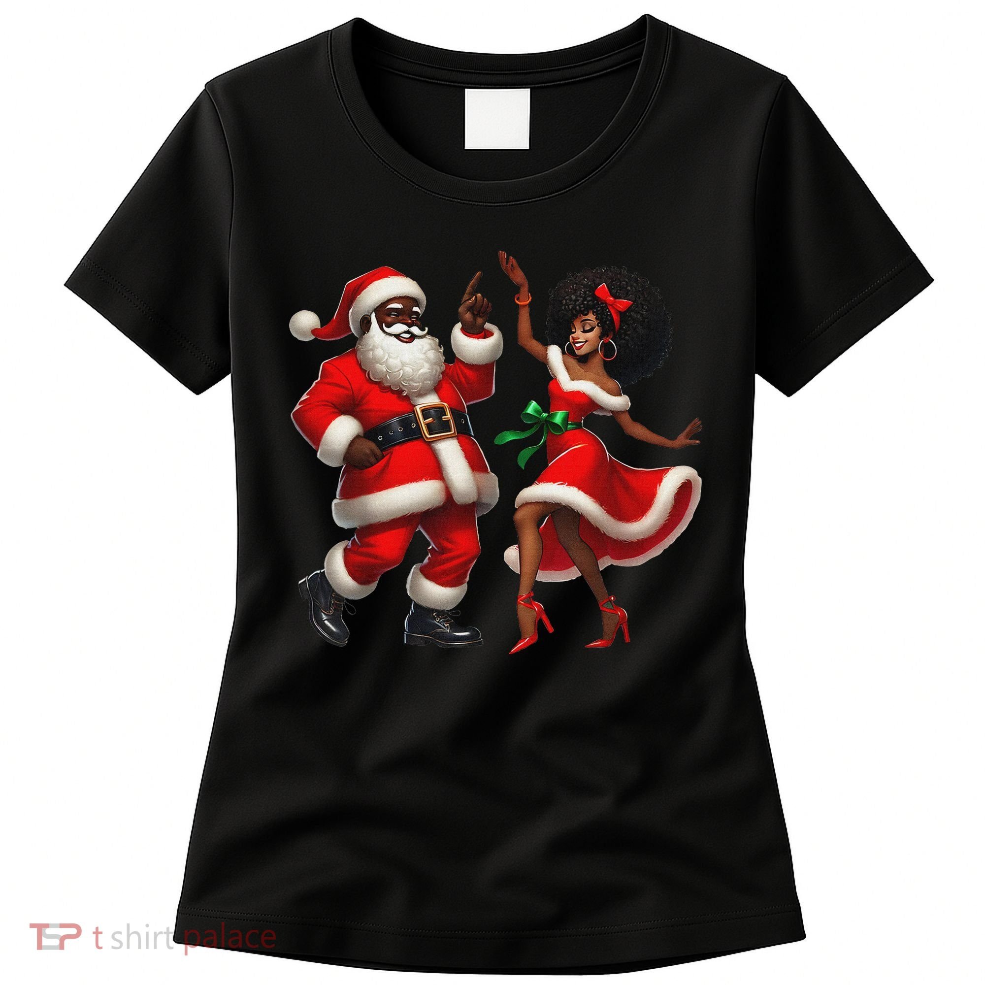 African Santa Mrs Claus Dancing African American Christmas Women's T-Shirt