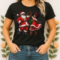 African Santa Mrs Claus Dancing African American Christmas Women's T-Shirt thumb 2