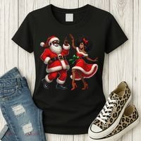 African Santa Mrs Claus Dancing African American Christmas Women's T-Shirt thumb 3