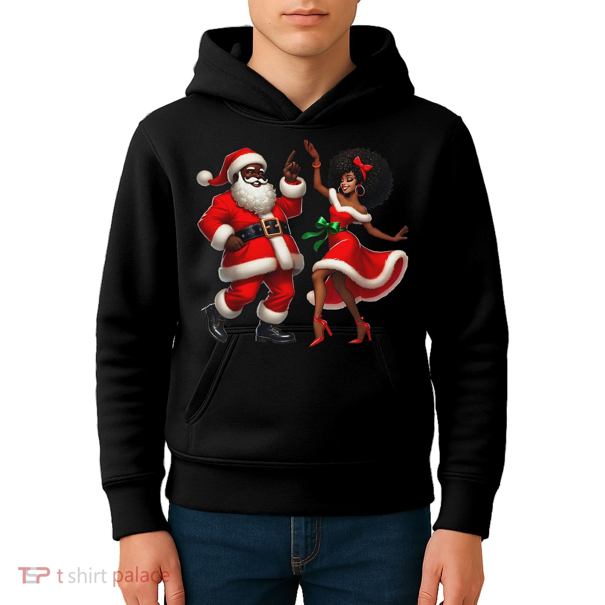 African Santa Mrs Claus Dancing African American Christmas Kids Hoodie