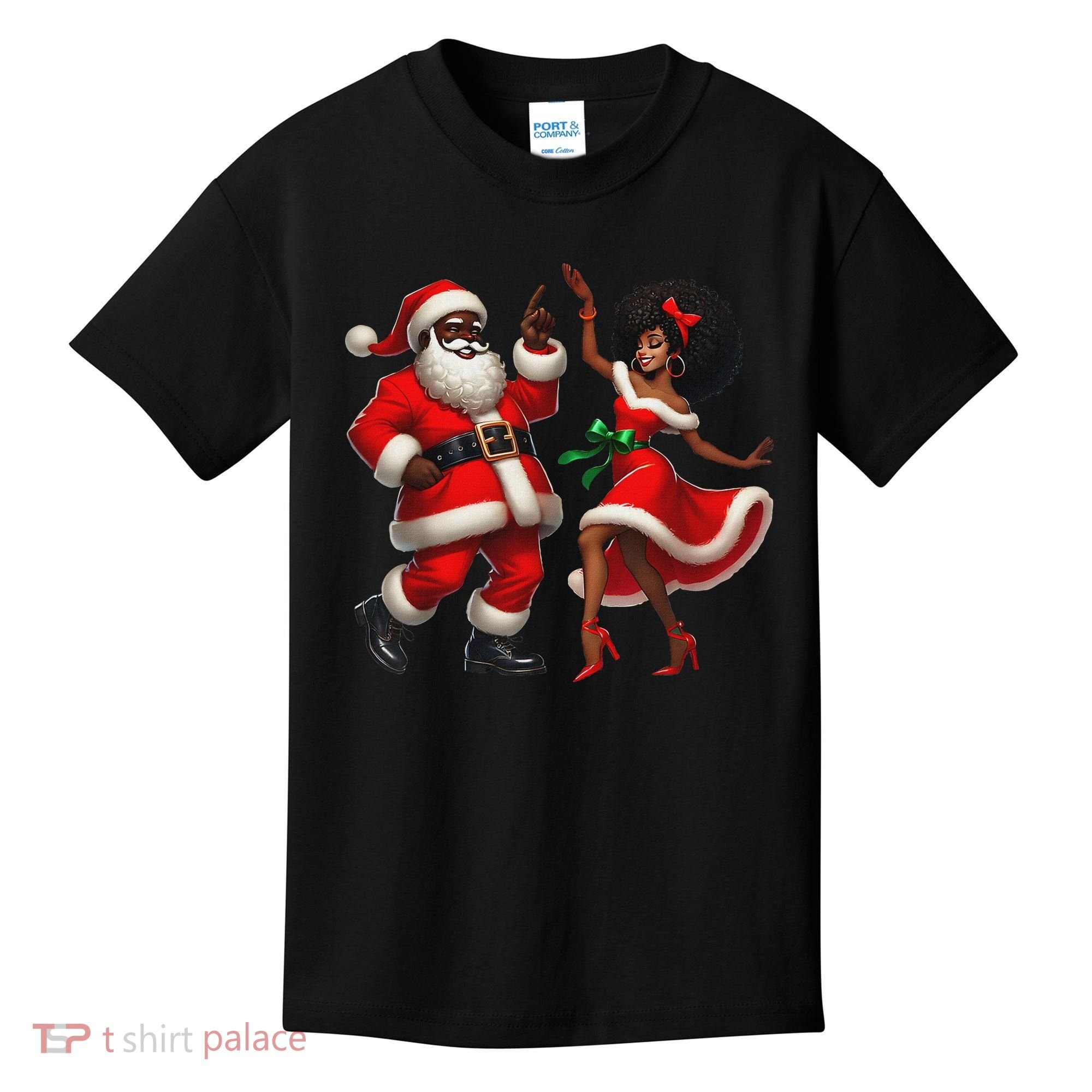 African Santa Mrs Claus Dancing African American Christmas Kids T-Shirt