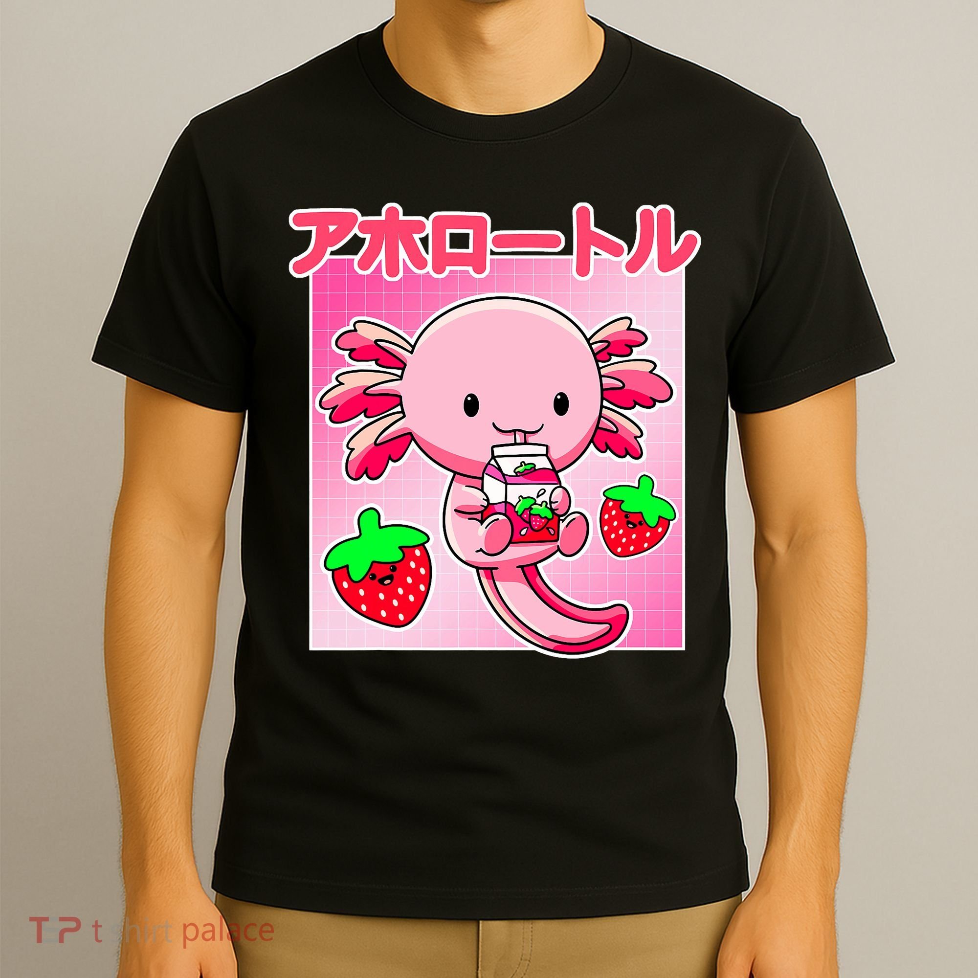 Axolotl Strawberry Milk Carton P.ink Kawaii Japanese Anime T-Shirt