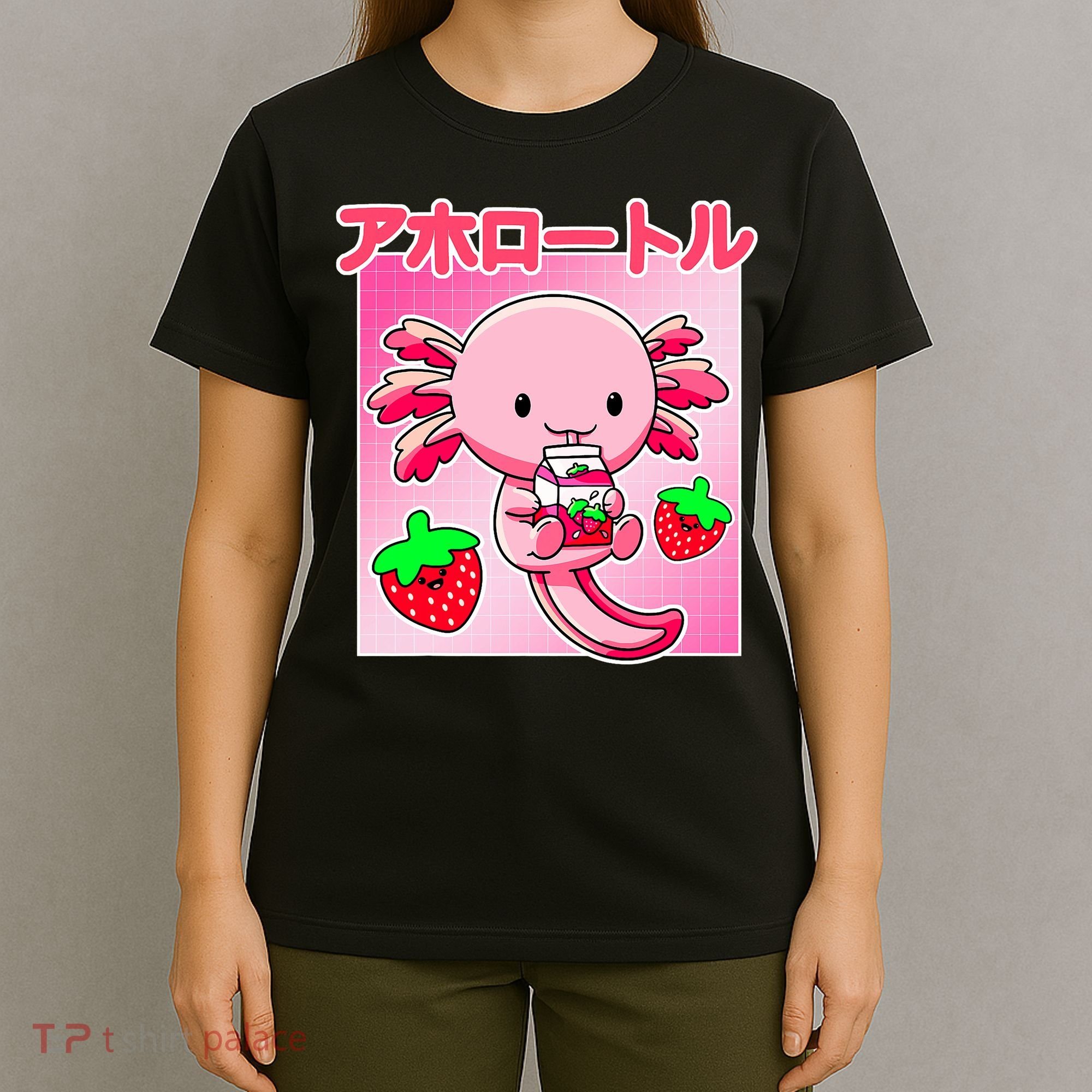 Axolotl Strawberry Milk Carton P.ink Kawaii Japanese Anime T-Shirt