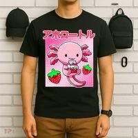 Axolotl Strawberry Milk Carton P.ink Kawaii Japanese Anime T-Shirt thumb 6