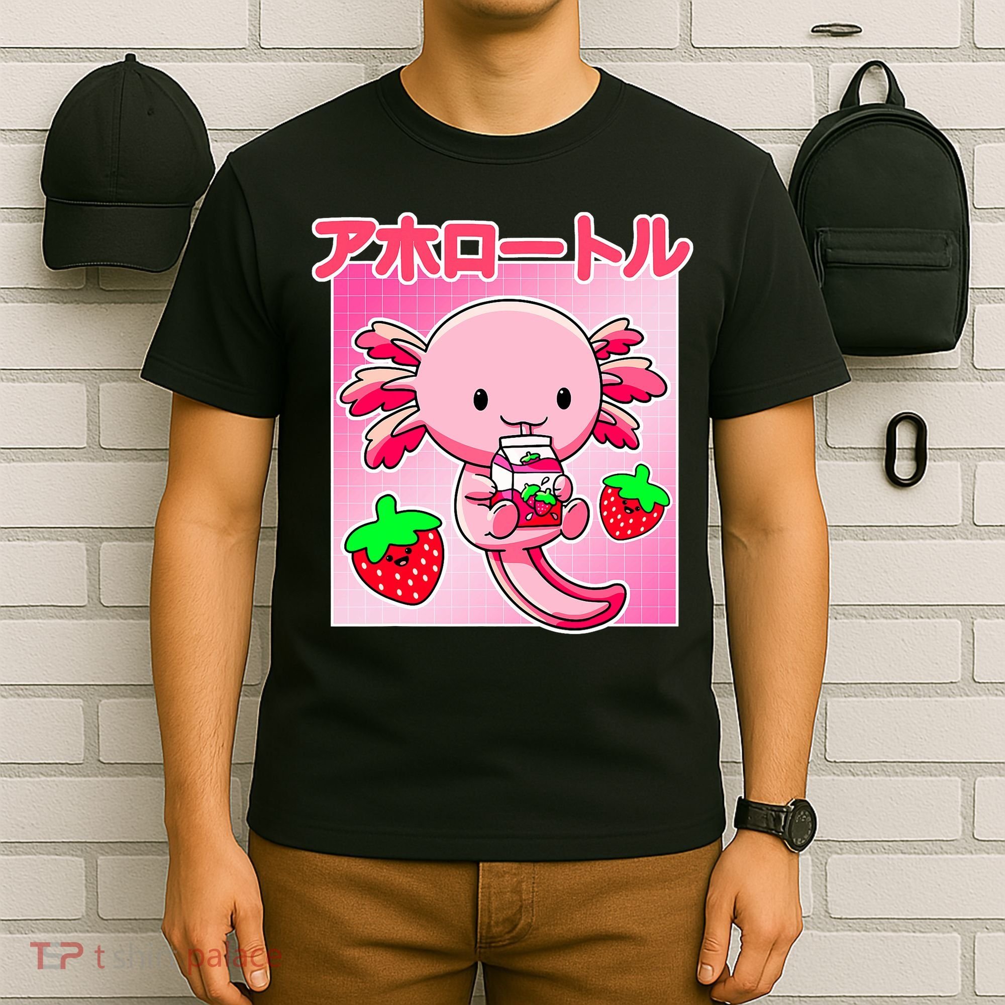 Axolotl Strawberry Milk Carton P.ink Kawaii Japanese Anime T-Shirt