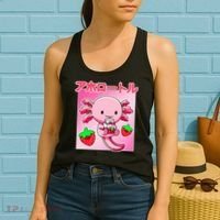 Axolotl Strawberry Milk Carton P.ink Kawaii Japanese Anime Women's Tank Top thumb 2