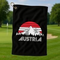 Austria öSterreich Mountains Sunset Austrian Flag Gift Golf Towel thumb 1