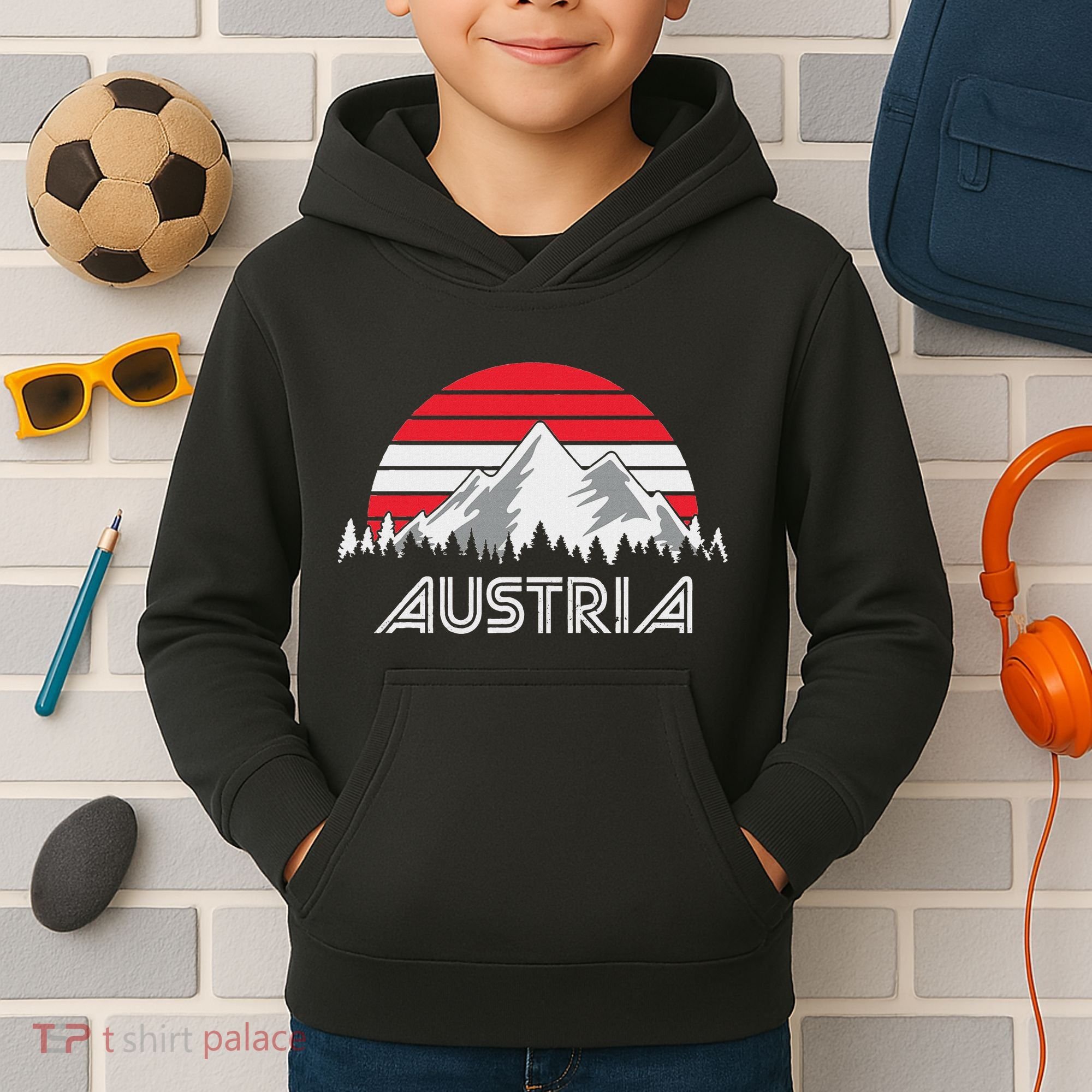 Austria öSterreich Mountains Sunset Austrian Flag Gift Kids Hoodie