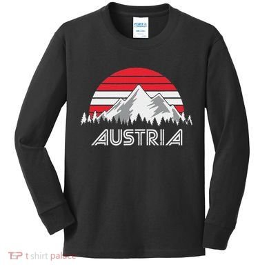 Austria öSterreich Mountains Sunset Austrian Flag Gift Kids Long Sleeve Shirt