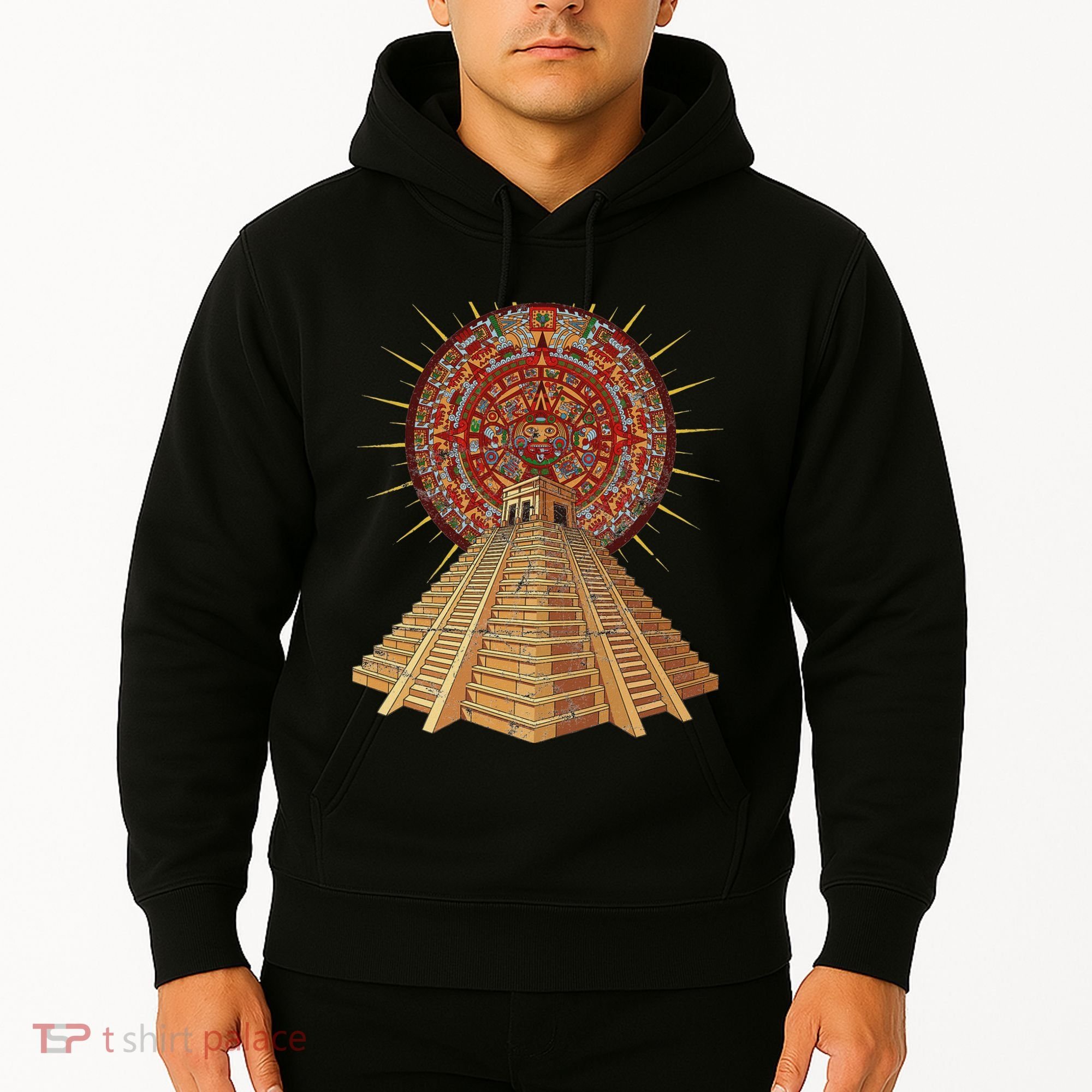 Ancient Sacred Mayan Aztec Calendar Pyramid Geometry Hoodie