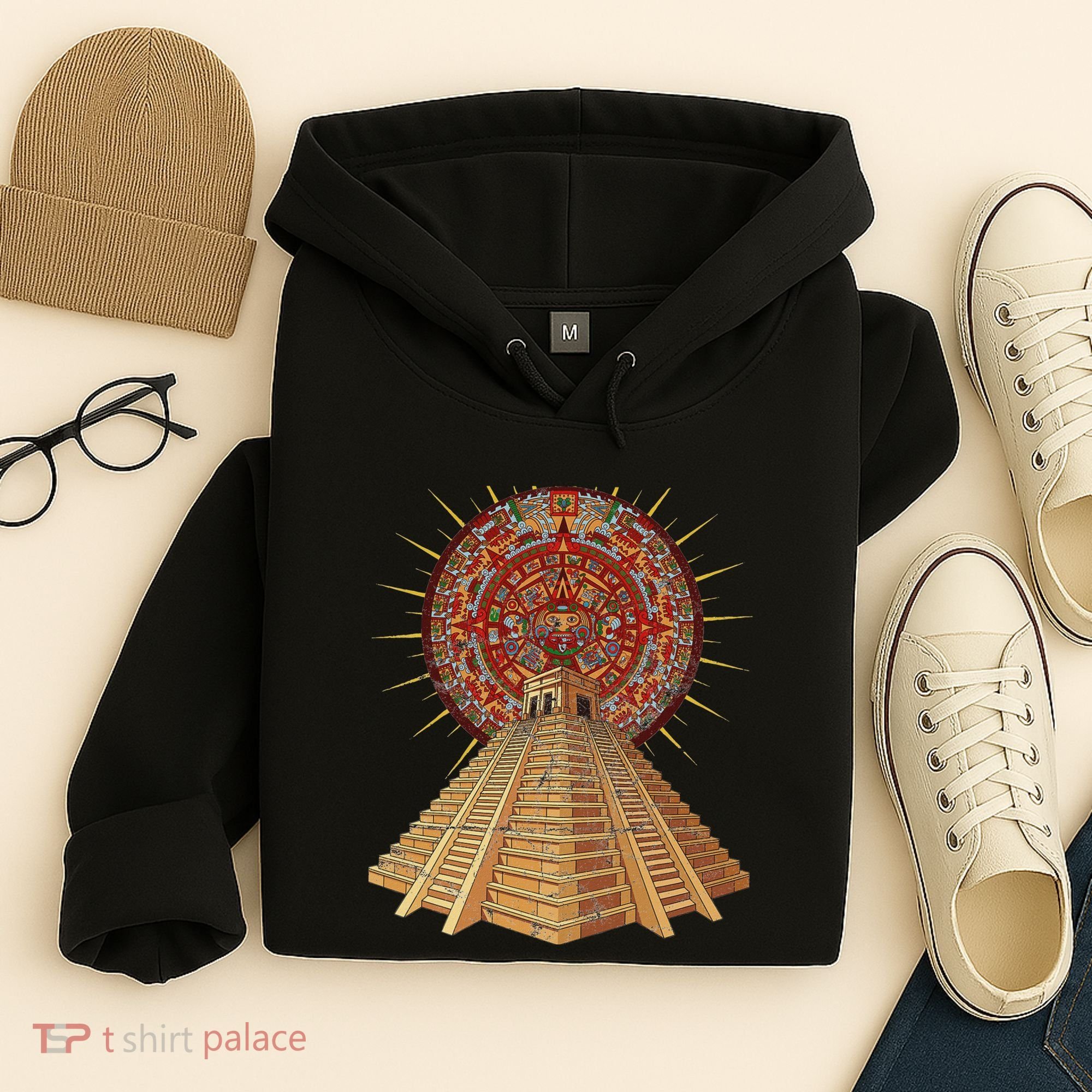 Ancient Sacred Mayan Aztec Calendar Pyramid Geometry Hoodie
