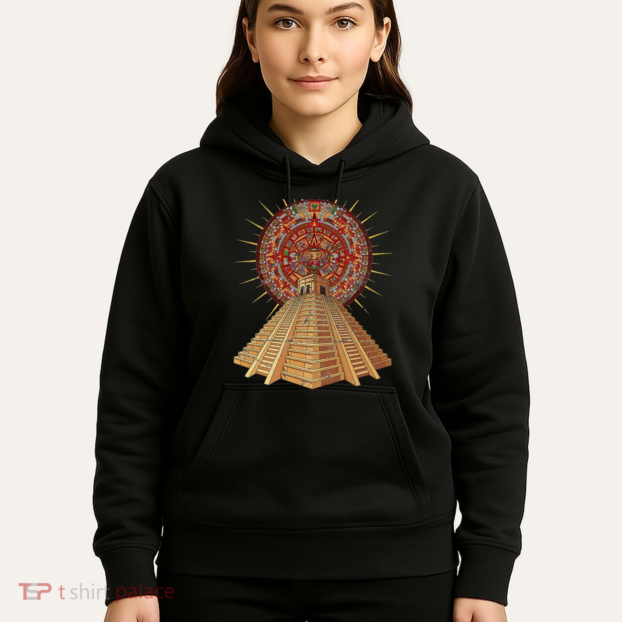 Ancient Sacred Mayan Aztec Calendar Pyramid Geometry Hoodie